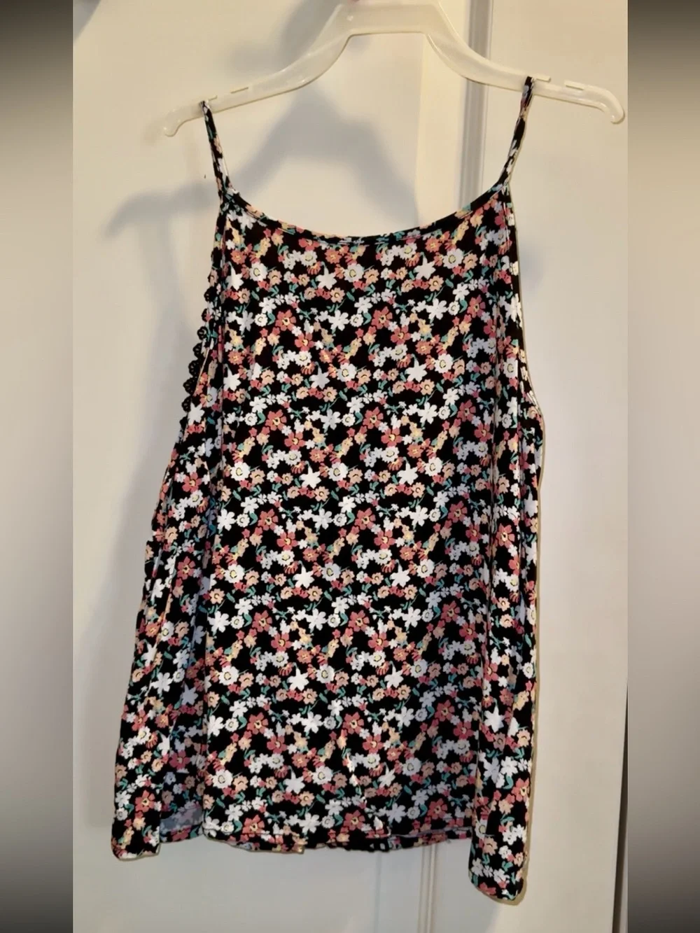 Justice Black Floral Lace-Trim Camisole with Pink & White Flowers